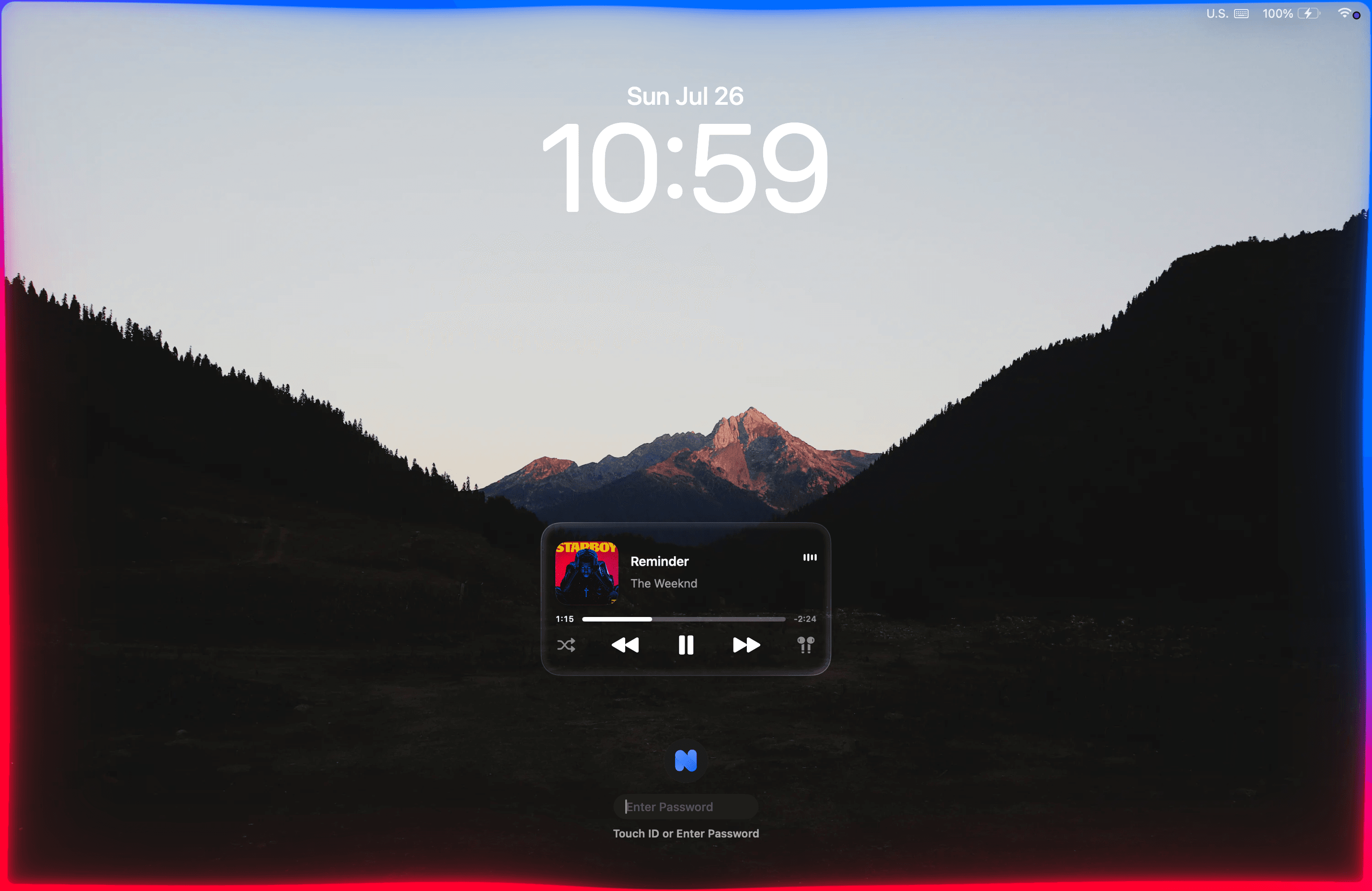 A MacBook Pro lock screen ringed with Lumn's ambient light